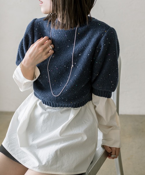 mystic（ミスティック）の「ラメニットシャツセット（アンサンブル・レディース・ネイビー/アイボリー・FREE）」の2枚目の写真