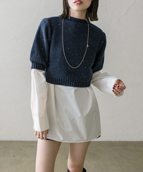 mystic（ミスティック）の「ラメニットシャツセット（アンサンブル・レディース・ネイビー/アイボリー・FREE）」の3枚目の写真