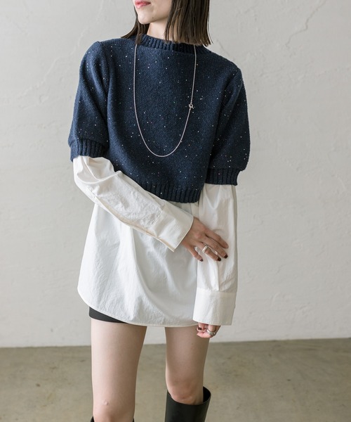 mystic（ミスティック）の「ラメニットシャツセット（アンサンブル・レディース・ネイビー/アイボリー・FREE）」の4枚目の写真