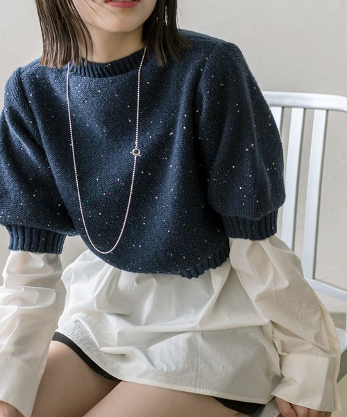 mystic（ミスティック）の「ラメニットシャツセット（アンサンブル・レディース・ネイビー/アイボリー・FREE）」の5枚目の写真