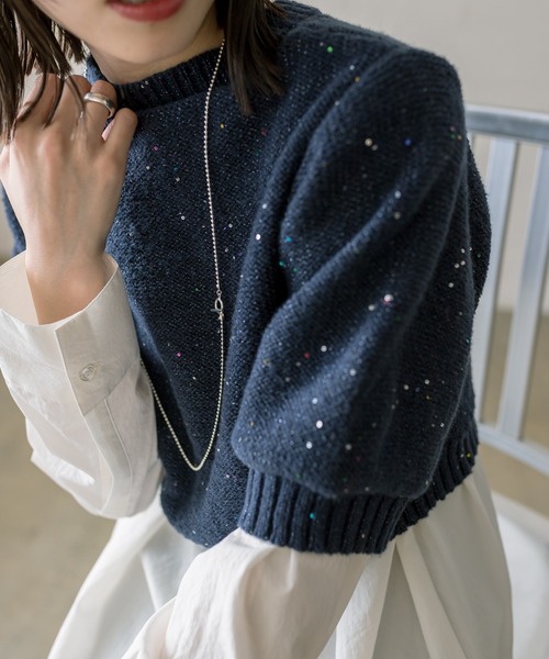 mystic（ミスティック）の「ラメニットシャツセット（アンサンブル・レディース・ネイビー/アイボリー・FREE）」の7枚目の写真