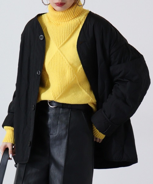 A.N.L(エーエヌエル レーベル)の「A.N.L 格子柄ハイネックニット(ニット/セーター・レディース・アイボリー/エメラルド/ブラック/ベージュ/イエロー・38)」の5枚目の写真