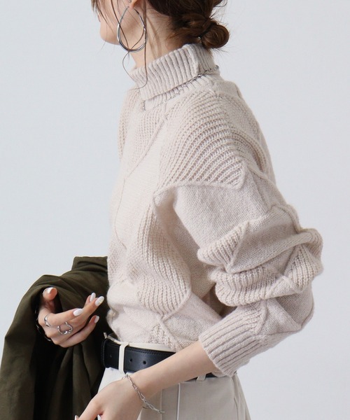 A.N.L(エーエヌエル レーベル)の「A.N.L 格子柄ハイネックニット(ニット/セーター・レディース・アイボリー/エメラルド/ブラック/ベージュ/イエロー・38)」の22枚目の写真