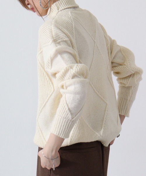 A.N.L(エーエヌエル レーベル)の「A.N.L 格子柄ハイネックニット(ニット/セーター・レディース・アイボリー/エメラルド/ブラック/ベージュ/イエロー・38)」の10枚目の写真