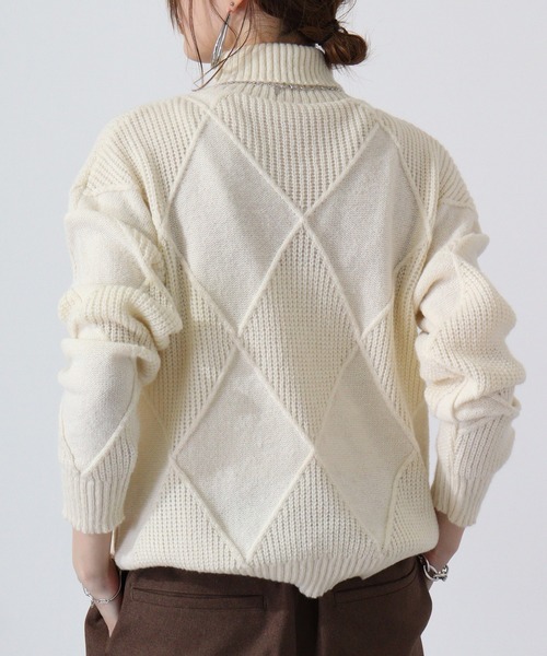 A.N.L(エーエヌエル レーベル)の「A.N.L 格子柄ハイネックニット(ニット/セーター・レディース・アイボリー/エメラルド/ブラック/ベージュ/イエロー・38)」の12枚目の写真