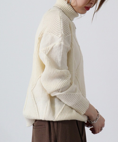 A.N.L(エーエヌエル レーベル)の「A.N.L 格子柄ハイネックニット(ニット/セーター・レディース・アイボリー/エメラルド/ブラック/ベージュ/イエロー・38)」の14枚目の写真