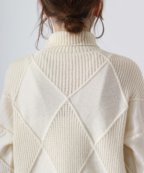 A.N.L(エーエヌエル レーベル)の「A.N.L 格子柄ハイネックニット(ニット/セーター・レディース・アイボリー/エメラルド/ブラック/ベージュ/イエロー・38)」の8枚目の写真