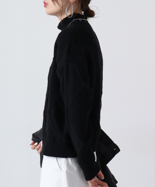 A.N.L(エーエヌエル レーベル)の「A.N.L 格子柄ハイネックニット(ニット/セーター・レディース・アイボリー/エメラルド/ブラック/ベージュ/イエロー・38)」の19枚目の写真