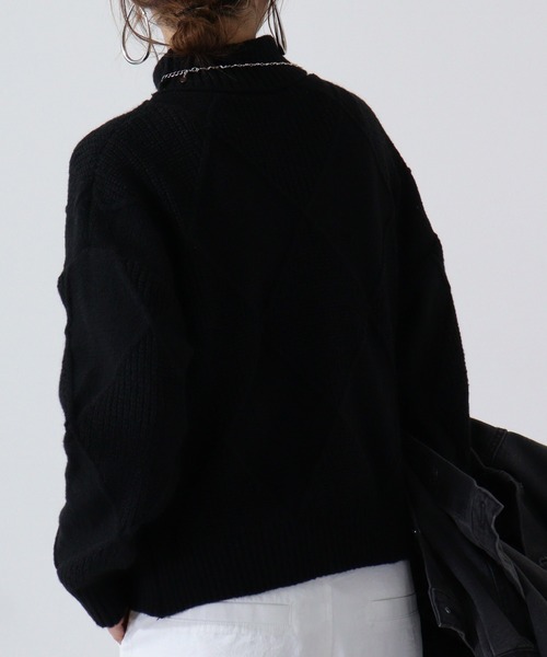 A.N.L(エーエヌエル レーベル)の「A.N.L 格子柄ハイネックニット(ニット/セーター・レディース・アイボリー/エメラルド/ブラック/ベージュ/イエロー・38)」の21枚目の写真