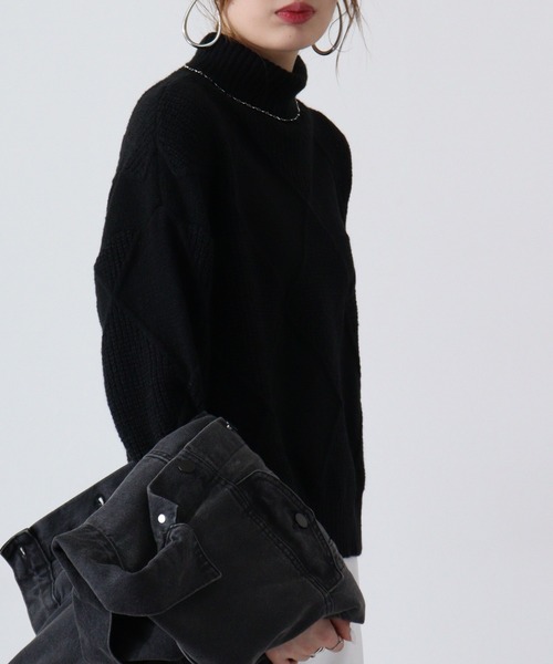 A.N.L(エーエヌエル レーベル)の「A.N.L 格子柄ハイネックニット(ニット/セーター・レディース・アイボリー/エメラルド/ブラック/ベージュ/イエロー・38)」の20枚目の写真