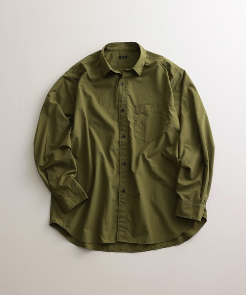 WILD LIFE TAILOR Adam et Rope'（ワイルドテーラーアダムエロペ　）の「【WILD LIFE TAILOR】 ワッシャー ナイロンタスラン レギュラーカラーシャツ / 弱撥水 / UVカット / 接触冷感 / 透湿（シャツ/ブラウス・メンズ・オリーブ/ネイビー/オレンジ・L/M）」の5枚目の写真