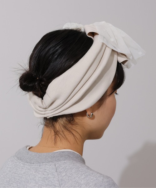 emesuelee(エメスーリー)の「ドットチュール×リブ ヘアバンド(ヘアバンド・レディース・ブラック/アイボリー/ブラック系1・フリー)」の8枚目の写真