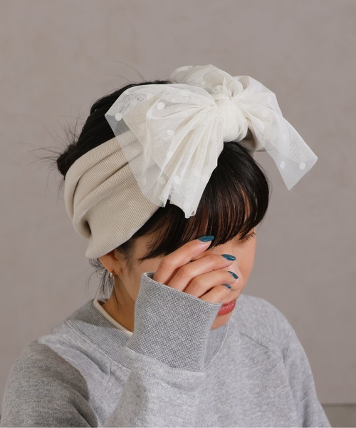 セール】ドットチュール×リブ ヘアバンド（ヘアバンド