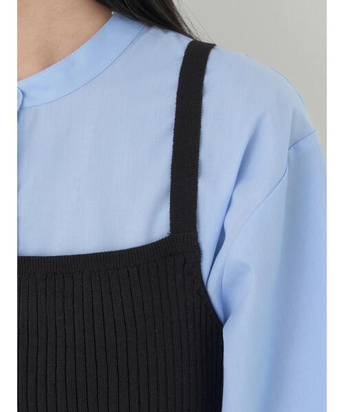 earth music&ecology（アースミュージックアンドエコロジー）の「SET2点ニットビスチェ+ノーカラーシャツ（チュニック・レディース・サックスブルー/オフホワイト/ストライプ・FREE）」の5枚目の写真