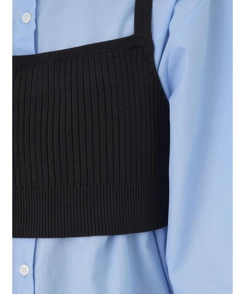 earth music&ecology（アースミュージックアンドエコロジー）の「SET2点ニットビスチェ+ノーカラーシャツ（チュニック・レディース・サックスブルー/オフホワイト/ストライプ・FREE）」の6枚目の写真