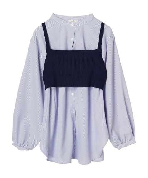 earth music&ecology（アースミュージックアンドエコロジー）の「SET2点ニットビスチェ+ノーカラーシャツ（チュニック・レディース・サックスブルー/オフホワイト/ストライプ・FREE）」の22枚目の写真
