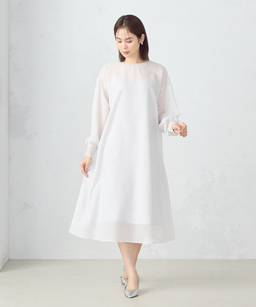 COMME CA ISM（コムサイズム）の「シアー ワンピース（ワンピース・レディース・ライトグレー/チャコール・FREE）」の4枚目の写真