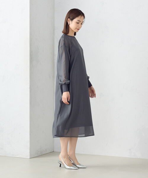 COMME CA ISM（コムサイズム）の「シアー ワンピース（ワンピース・レディース・ライトグレー/チャコール・FREE）」の5枚目の写真