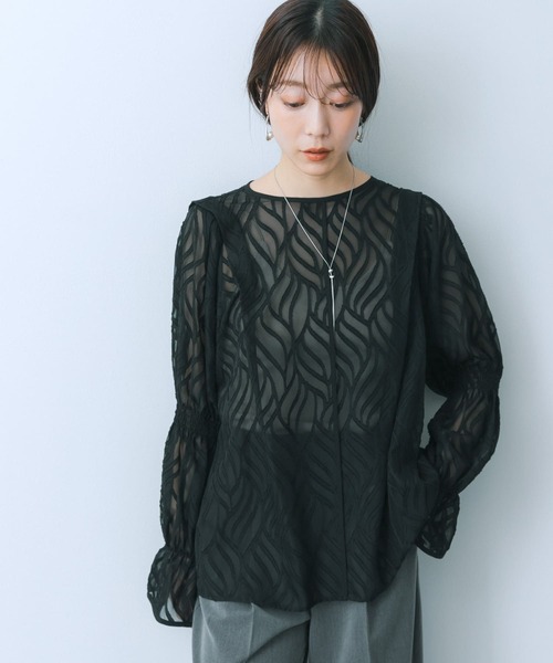 HEYUMM（ヘユム）の「パイピングジャガードブラウス（シャツ/ブラウス・レディース・ラベンダー/アイボリー/ブラック・ONE）」の21枚目の写真