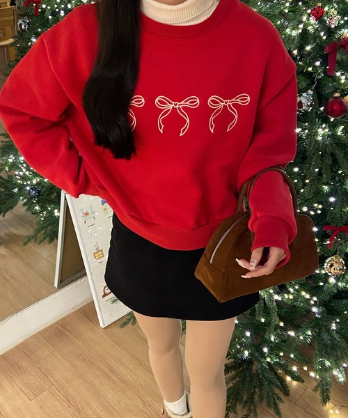 RiLi（リリ）の「リボン刺繍スウェット【RL】（スウェット・レディース・グレー/レッド/アイボリー・FREE）」の3枚目の写真