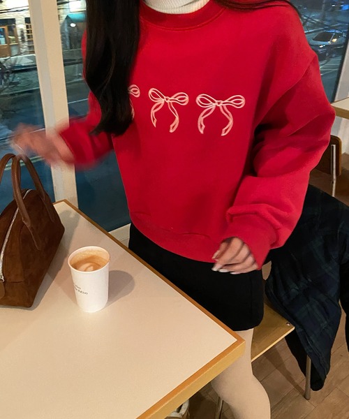 RiLi（リリ）の「リボン刺繍スウェット【RL】（スウェット・レディース・グレー/レッド/アイボリー・FREE）」の5枚目の写真