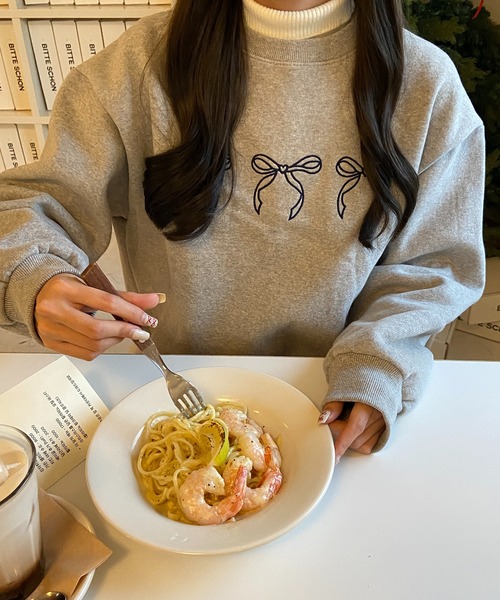 RiLi（リリ）の「リボン刺繍スウェット【RL】（スウェット・レディース・グレー/レッド/アイボリー・FREE）」の10枚目の写真