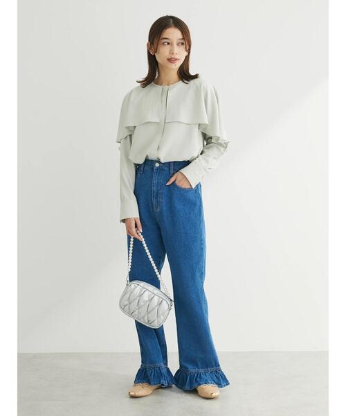 Green　Parks（グリーンパークス）の「・Double　Flags　スソフリルストレートデニム（デニムパンツ・レディース・インディゴブルー・FREE）」の3枚目の写真