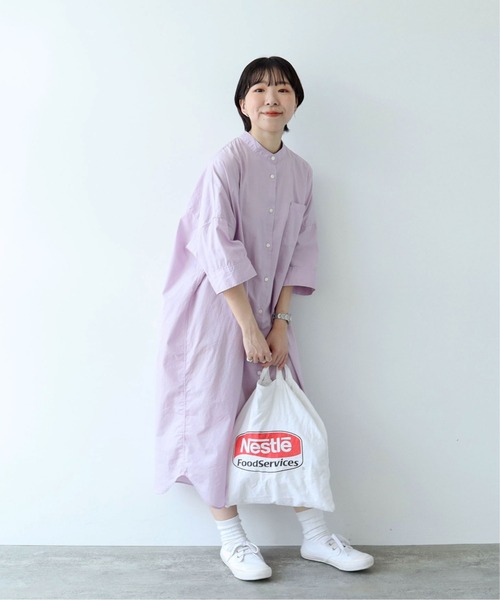 PAR ICI(パーリッシィ)の「スタンドカラーBIGシャツワンピース(シャツワンピース・レディース・ブラック/パープル/グリーン/ブルー・FREE)」の4枚目の写真