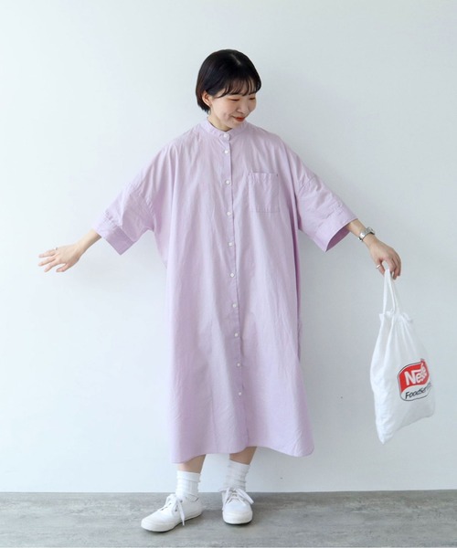 PAR ICI(パーリッシィ)の「スタンドカラーBIGシャツワンピース(シャツワンピース・レディース・ブラック/パープル/グリーン/ブルー・FREE)」の18枚目の写真