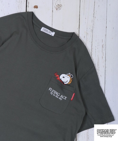 PEANUTS（ピーナッツ）の「PEANUTS PEANUTS ﾎﾟｹｯﾄ付き 半袖Tｼｬﾂ（Tシャツ/カットソー・メンズ・オフホワイト/ブラック/ベージュ/アーミー/杢グレー/ブルー系その他・LL/M/L）」の5枚目の写真