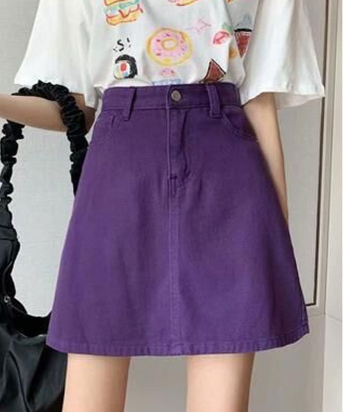 kirakiraShop(キラキラショップ)の「デニム ミニスカート(デニムスカート・レディース・ブルー/ライトブルー/ダークグレー/パープル/レッド/アイボリー・S/M/L/XL)」の5枚目の写真