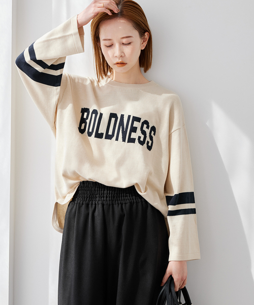 JOURNAL STANDARD(ジャーナルスタンダード)の「ハイゲージBOLDNESS ロゴニット(ニット/セーター・レディース・チャコールグレー/アイボリー・FREE)」の2枚目の写真