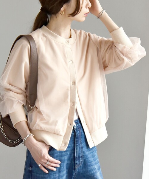 SHIPS for women / シップスウィメン quaranciel:〈手洗い可能〉チュール ドッキング クルーネック カーディガン quaranciel:〈手洗い可能〉チュール ドッキング クルーネック