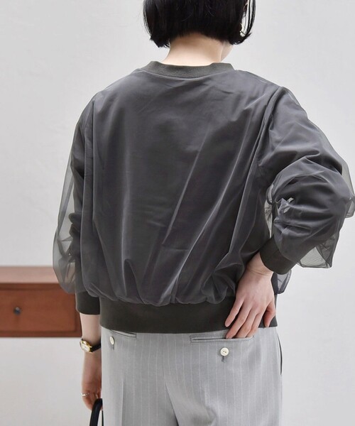 SHIPS quaranciel チュールドッキングクルーネックカーディガン quaranciel:〈手洗い可能〉チュール ドッキング クルーネック