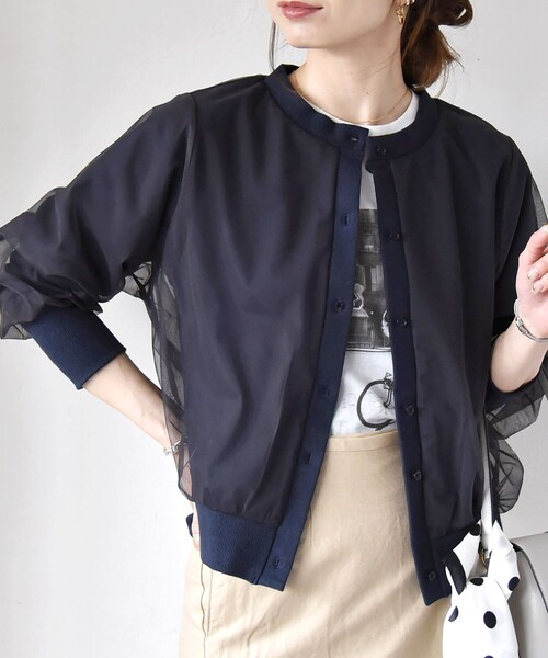 冬ギフト  セール】quaranciel:〈手洗い可能〉チュール クルー ドッキング トップス