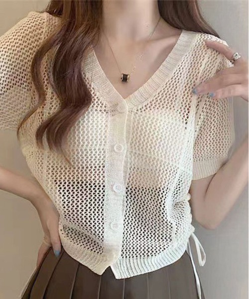 kirakiraShop(キラキラショップ)の「ドロスト メッシュ カーディガン(カーディガン/ボレロ・レディース・ブラック/ホワイト/アイボリー・FREE)」の4枚目の写真