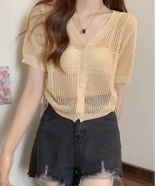 kirakiraShop(キラキラショップ)の「ドロスト メッシュ カーディガン(カーディガン/ボレロ・レディース・ブラック/ホワイト/アイボリー・FREE)」の11枚目の写真