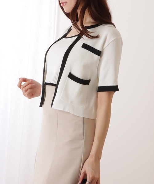 Lace Ladies（レースレディース）の「バイカラー クロップド 半袖 ニット セットアップ（アンサンブル・レディース・ホワイト/ブラック・FREE）」の13枚目の写真