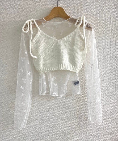 LADY LIKE(レディライク)の「ニットキャミ付きシアートップス2点セット(シャツ/ブラウス・レディース・ホワイト/ブラック・M)」の10枚目の写真