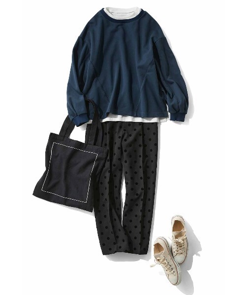 IEDIT(イディット)の「IEDIT フロッキードットプリントのゆるテーパードパンツ(その他パンツ・レディース・ブラック/ブラウン系その他/ネイビー・LARGE/MEDIUM/XX-LARGE/X-LARGE/XXX-LARGE)」の9枚目の写真