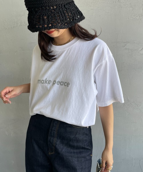 FUNG（ファング）の「[FUNG/ファング] MAKE PEACE カットオフプリントTシャツ（Tシャツ/カットソー・レディース・ホワイト/ピンク・M）」の19枚目の写真