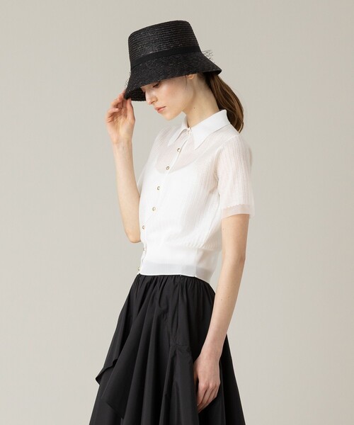 ルルウィルビー 24ss✨フロスティPOLO 半袖 シアーブラウス 黒 金ボタン LOULOU WILLOUGHBY（ルルウィルビー）の「【LOULOU WILLOUGHBY
