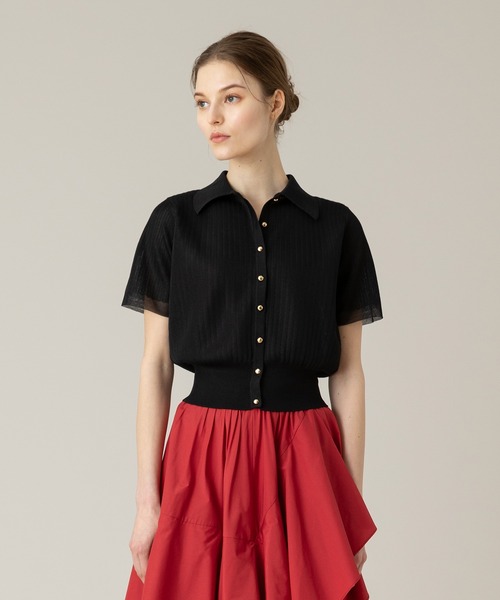 ルルウィルビー 24ss✨フロスティPOLO 半袖 シアーブラウス 黒 金ボタン LOULOU WILLOUGHBY（ルルウィルビー）の「【LOULOU WILLOUGHBY