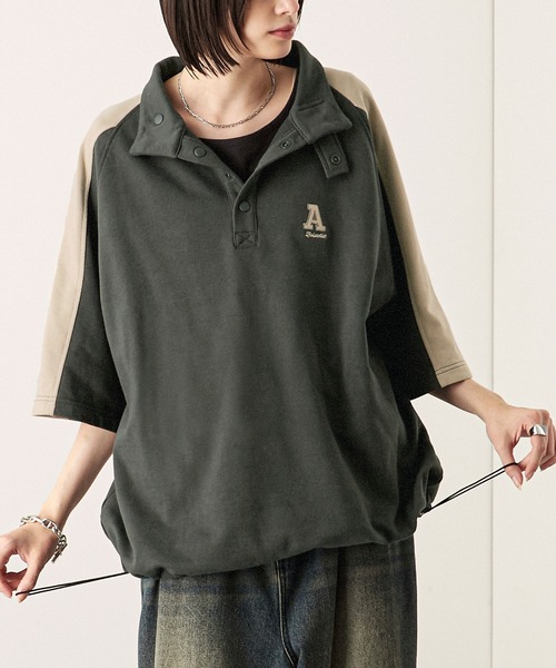 Alfred Alex(アルフレッドアレックス)の「【Alfred Alex】サイドラインハーフボタン半袖プルオーバー スウェT(Tシャツ/カットソー・メンズ・スミクロ/ネイビー/ボルドー/アイボリー・M/L)」の2枚目の写真
