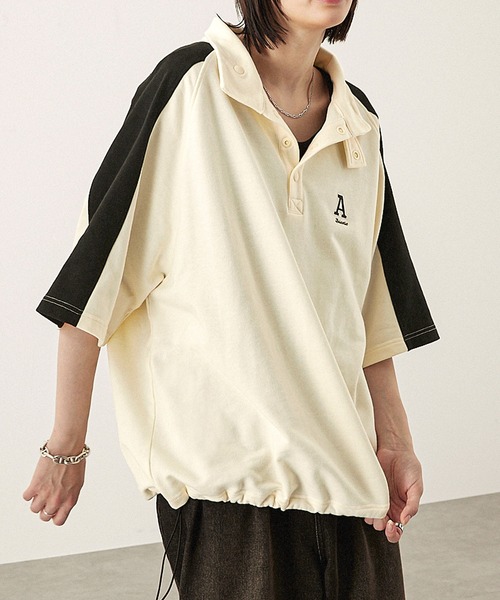 Alfred Alex(アルフレッドアレックス)の「【Alfred Alex】サイドラインハーフボタン半袖プルオーバー スウェT(Tシャツ/カットソー・メンズ・スミクロ/ネイビー/ボルドー/アイボリー・M/L)」の1枚目の写真