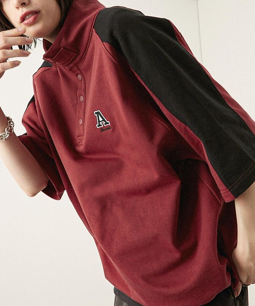 Alfred Alex(アルフレッドアレックス)の「【Alfred Alex】サイドラインハーフボタン半袖プルオーバー スウェT(Tシャツ/カットソー・メンズ・スミクロ/ネイビー/ボルドー/アイボリー・M/L)」の4枚目の写真