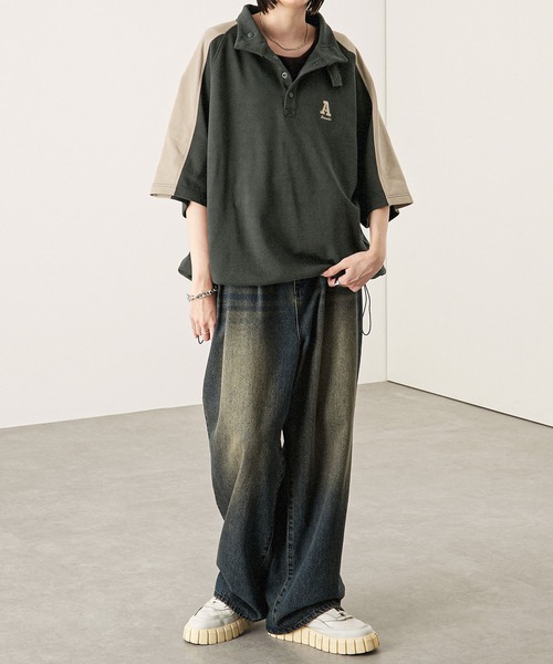Alfred Alex(アルフレッドアレックス)の「【Alfred Alex】サイドラインハーフボタン半袖プルオーバー スウェT(Tシャツ/カットソー・メンズ・スミクロ/ネイビー/ボルドー/アイボリー・M/L)」の5枚目の写真