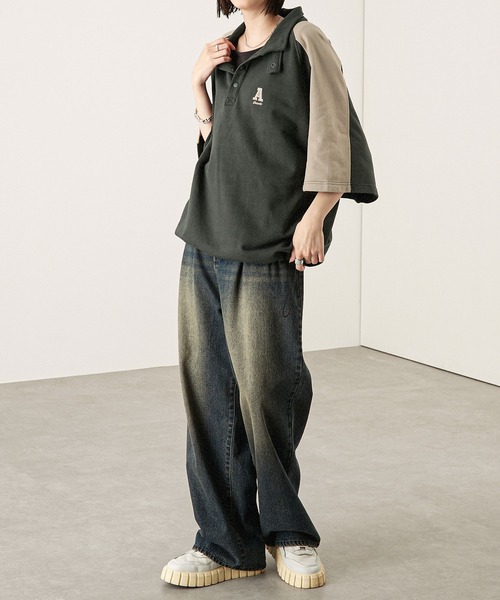 Alfred Alex(アルフレッドアレックス)の「【Alfred Alex】サイドラインハーフボタン半袖プルオーバー スウェT(Tシャツ/カットソー・メンズ・スミクロ/ネイビー/ボルドー/アイボリー・M/L)」の6枚目の写真