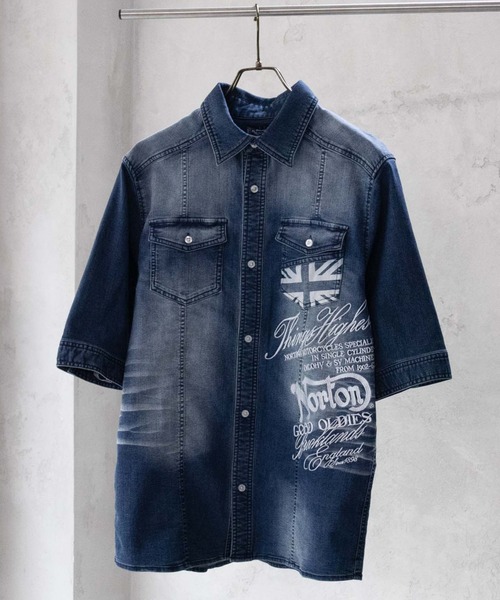 Norton(ノートン)の「Norton DENIM SHIRT デニム刺繍シャツ(シャツ/ブラウス・メンズ・ライトインディゴブルー/ダークインディゴブルー・M/L/XL/XXL)」の1枚目の写真