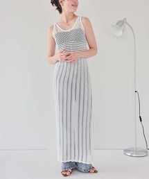 柄編みノースリワンピース